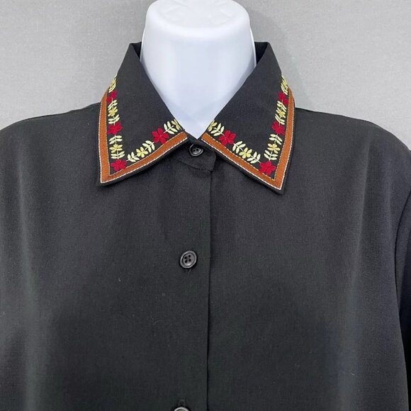 M🎀Victor Costa 90' Vintage Black Embroidered Floral Garden Printed Black - Picture 4 of 10